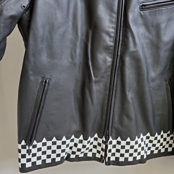 NWT Leather Ovadia & Sons Checker Print Biker Jacket - Picture 10 of 16